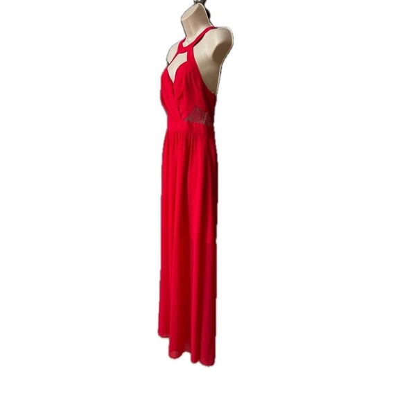 NWT BCBGeneration Size 8 Surplice Lace Maxi Evening Dress Gown Red Halter Neck - Picture 9 of 16